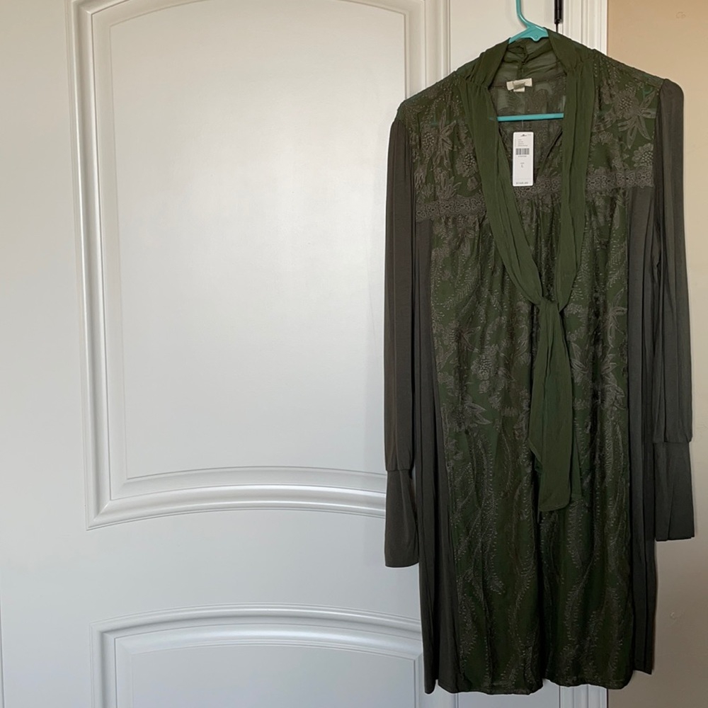 Anthropologie Olive Green Long Sleeve Dress
